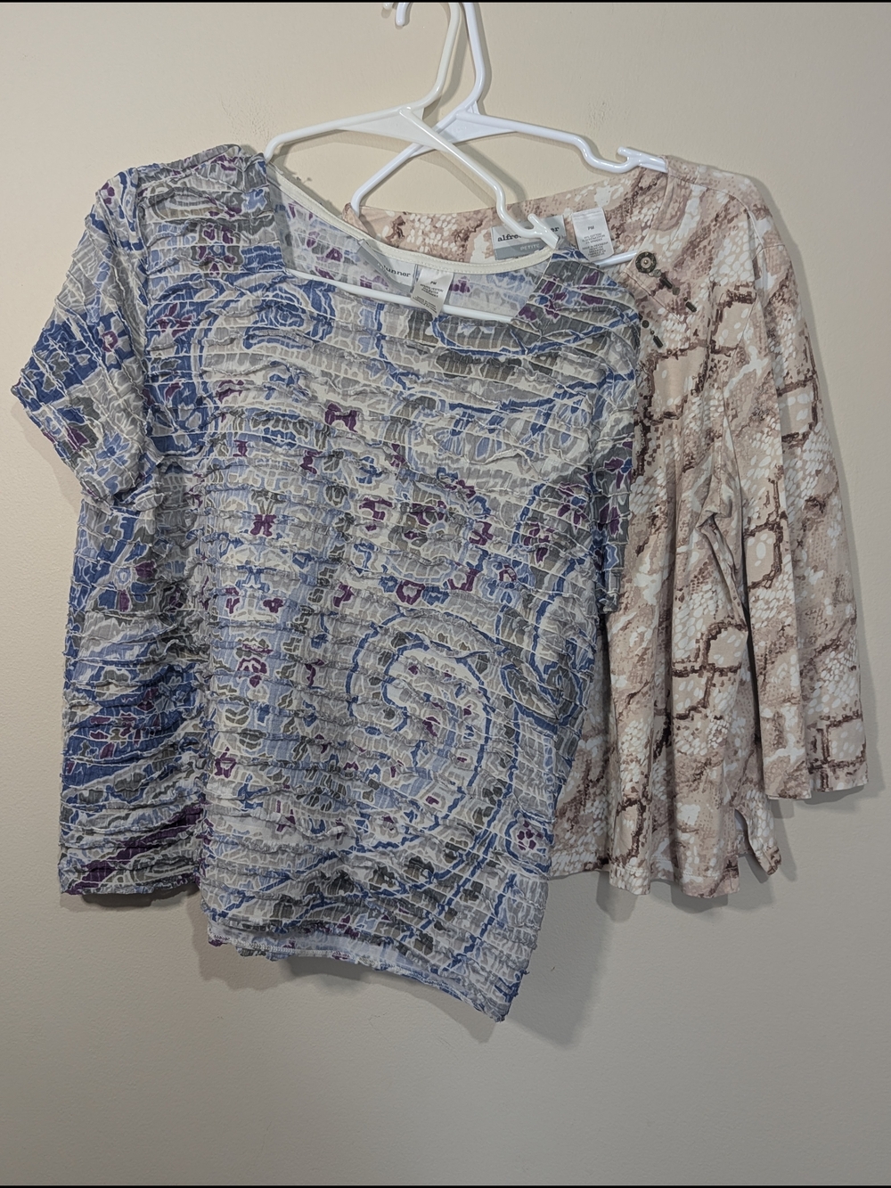 Alfred Dunner Petite Tops Bundle PM 2pc Stretch Knit Blouses Textured Beaded